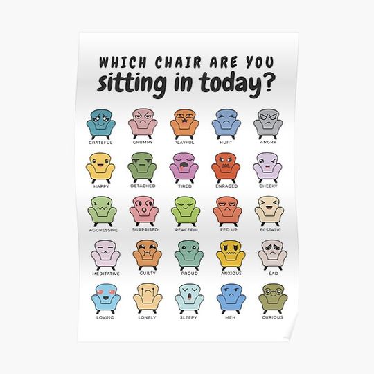 Discover Chair Feelings, Emotions Chart, Mental Health, Therapy Office, Therapist Gift, Counsellor Tools, School Counselor, Mood Chart, Self Awareness, Psychology Premium Matte Vertical Poster