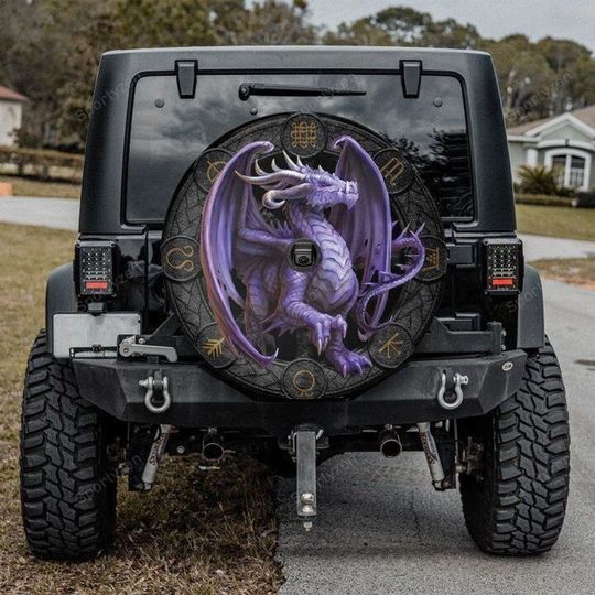 Discover Purple Dragon Tire Cover, Viking Halloween Spare Tire Cover