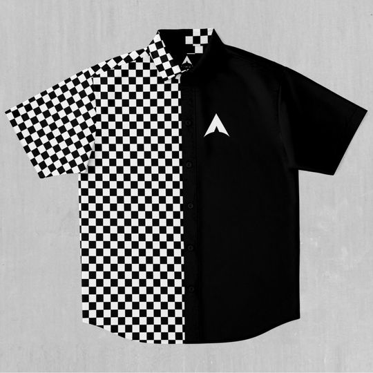 Discover Checkerboard Short Sleeve Button Down Collared Hawaiin Shirt