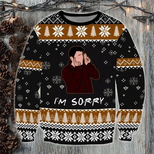 Discover Christmas Friends I'm Sorry Knitted Christmas 3D Sweater