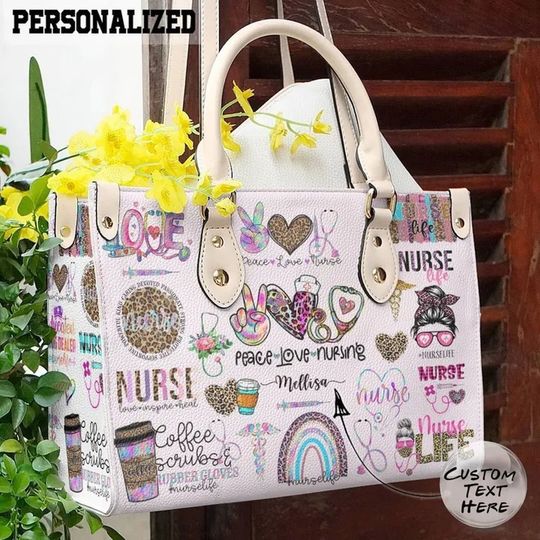 Discover Peace Love Nursing Handbag , Nurse Personalized Leather Bag
