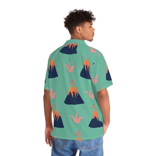 Discover Button Down Short Sleeve Casual Shirt Volcanoes