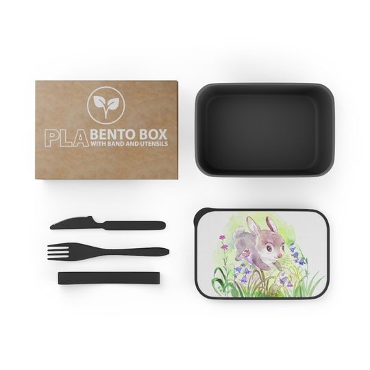 Discover Spring Rabbit PLA Bento Box with Band and Utensils | Woodland Lunch Box