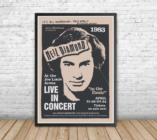 Discover Music Poster - Neil Diamond 1983, Music Concert, Joe Louis Arena Poster