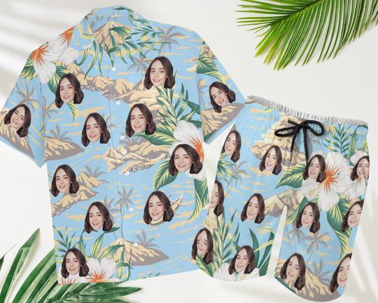 Discover Sky Blue Watercolor Style Painting Hawaiian Print Shirt