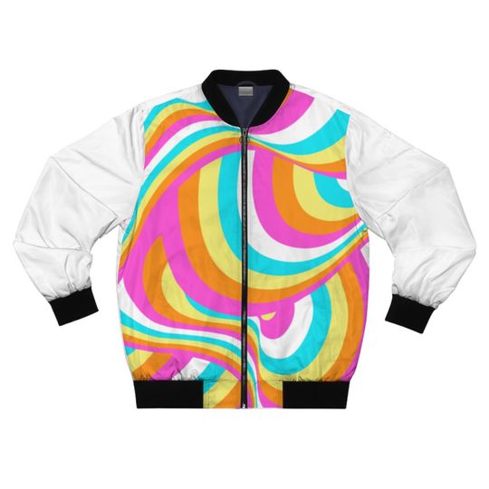 Discover Liquid Wavy Colorful Bomber Jacket Unisex White with Pastel Colors Bomber Jacket