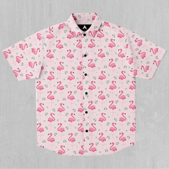 Discover Flamingo Short Sleeve Button Down Collared Hawaiin Shirt
