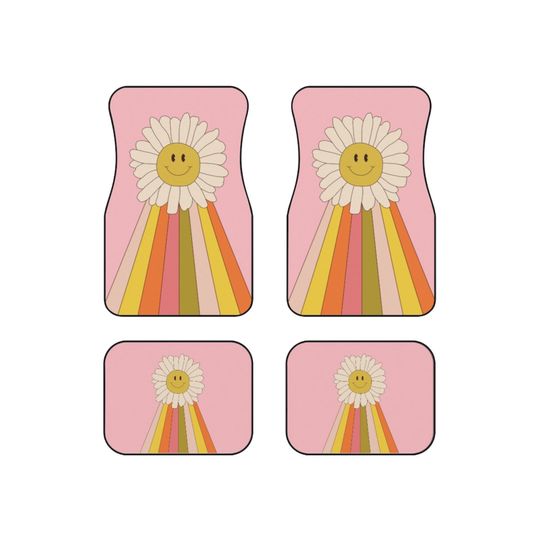 Discover Boho Rainbow Car Floor Mat, Vintage Flower Car Floor Mat