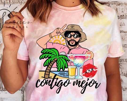 Discover Contigo Mejor Bad Bunny Sunset Tie Dye 3D Shirt