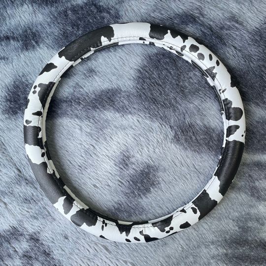 Discover Black white Cow Pattern Steering Wheel Cover, Cow Car Accessories