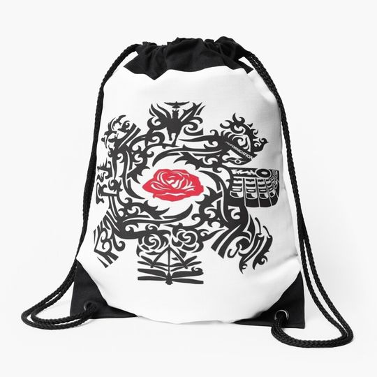 Discover Monochrome flora redd Drawstring Bag