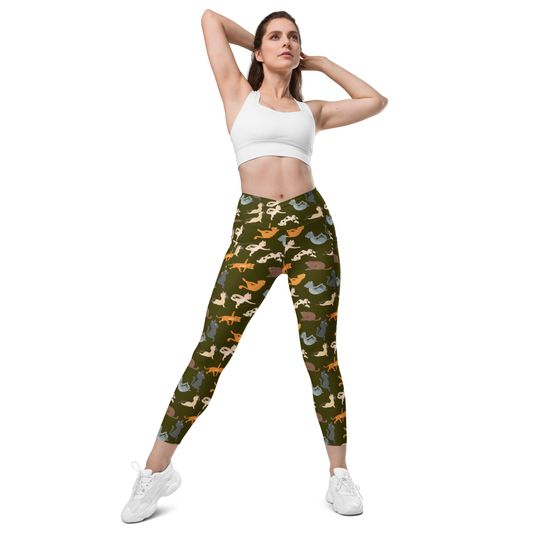 Discover Cat Yoga Crossover Waist Leggings with pockets