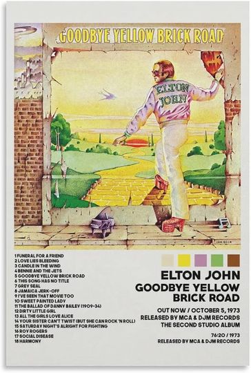 Discover 70s Album Cover Poster-Goodbye Yellow Brick Road Music Poster, Bedroom Decor