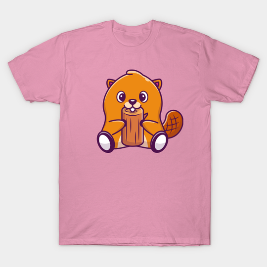 Discover Cute Beaver Bite Wood Cartoon - Beaver - T-Shirt