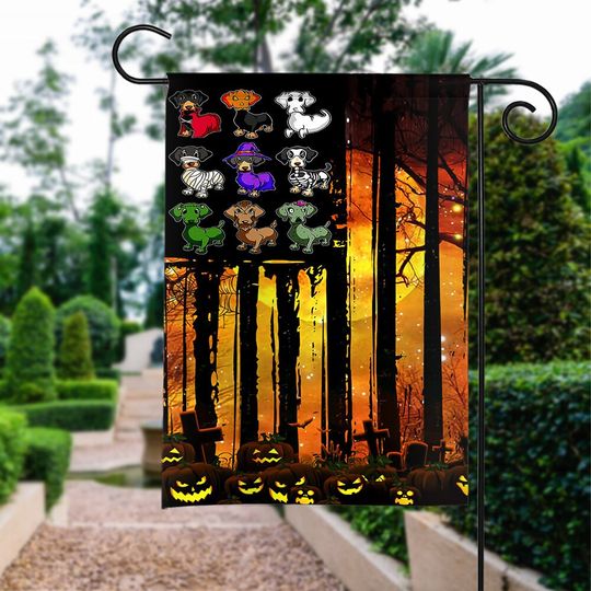 Discover Dachshund Dog Happy Halloween Flag