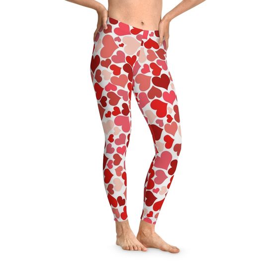 Discover Valentine's Day Red and Pink Hearts - Stretchy Leggings