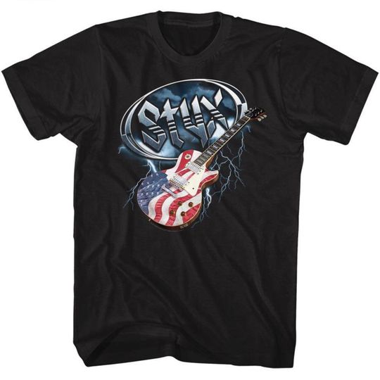 Discover Styx Flag Guitar Black Adult T-Shirt