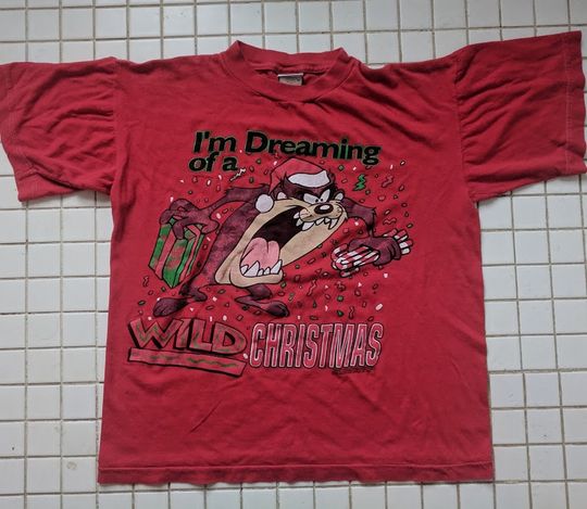 Discover Vintage 90s Taz Tasmanian Devil WILD Christmas T-Shirt