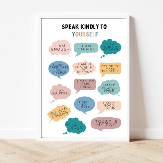 Discover Positive Affirmations Poster, Feelings Poster, Positive Self Talk, Therapy Office Art