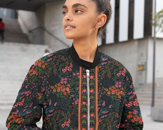 Discover Vintage Floral Pattern Bomber Jacket