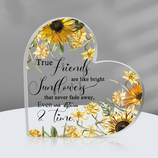Discover Bestie Friend Birthday Gift Long Distance Friendship Gift Acrylic Heart Sunflower Gifts