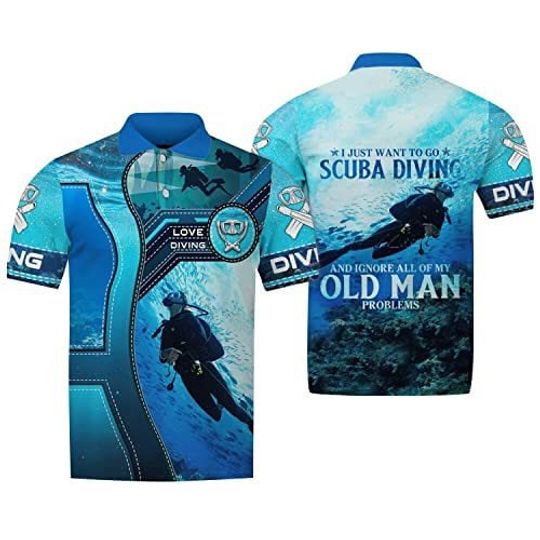 Discover Scuba Diving Old Man Polo Shirt Ocean Scuba Diver Shirt