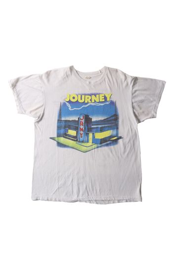 Discover Journey vintage t-shirt white concert tour raised on radio music rock