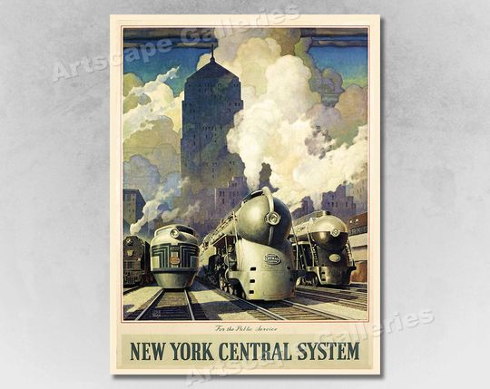 Discover New York Central System 1940s Vintage Style Railroad Poster