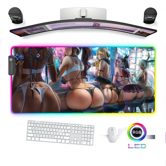 Discover RGB Gaming Mouse pad Desk Mat Led Mousepad Kawaii Girl Anime Manga Booty
