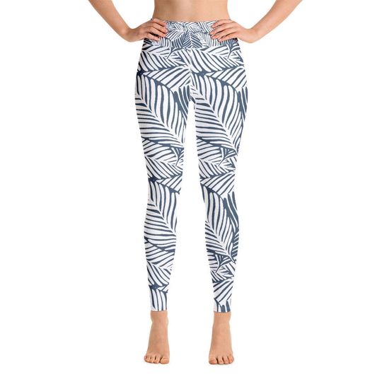 Discover Blue Leaves Yoga Leggings