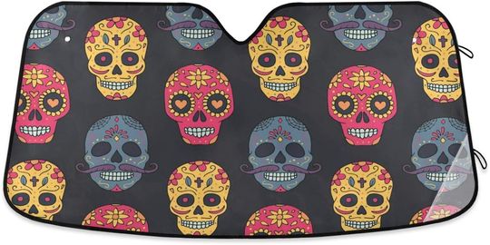 Discover Sugar Skull Front Windshield Sunshade Foldable Windshield Sunscreen