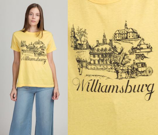 Discover 80s Colonial Williamsburg Tourist Tee - Vintage Virginia Souvenir Graphic T Shirt