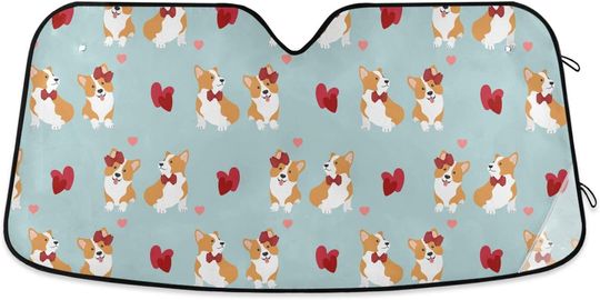 Discover Corgis Dog Hearts Car Windshield Sun Shade Reflector
