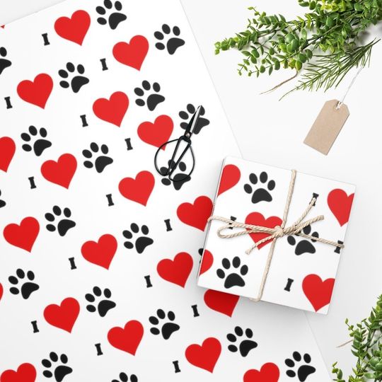 Discover I Love Paw Prints Gift Wrap for Dog Lovers