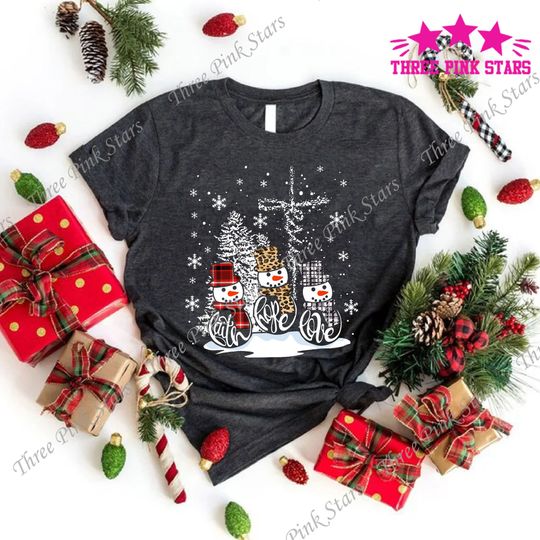 Discover Faith Hope Love Jesus Leopard Snowman Christmas T-shirt
