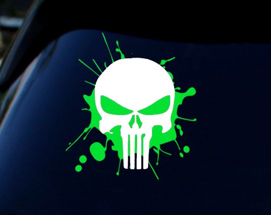 Discover Punisher Skull with Outline Splatter Decal - Vinyl Punisher Sticker