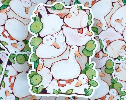 Discover Pile Of Ducks Durable Sticker
