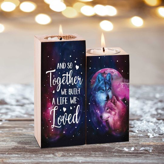 Discover Wolf Couple Candle Holder, Personalized Candle Holder