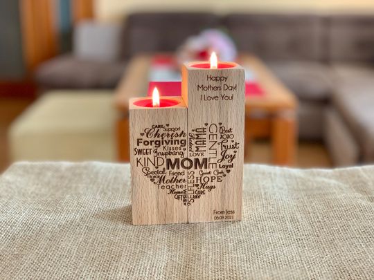 Discover Custom Mother's Day Gift Personalized Wooden Candle Holders