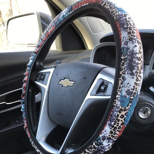 Discover Tooled Leather, Cowhide & Leopard Brushstroke Pattern Steering Wheel Cover