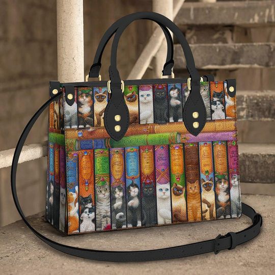 Discover Cat And Book Leather Bag