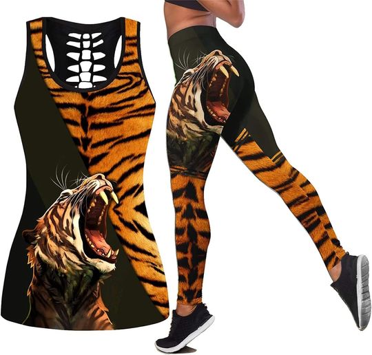 Discover Screaming Tiger Hollow Tank Top Legging Sets
