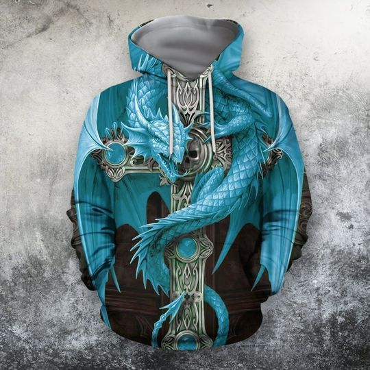 Discover 3D Hoodie AOP Blue Dragon Hoodie