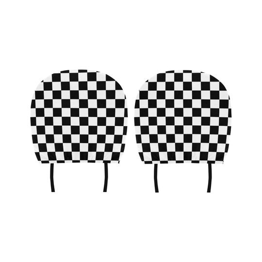 Discover Checkered Car Seat Headrest Cover (2pcs), Black White check Racing Print Truck Suv Van Vehicle Auto Decoration Protector New Car Gift