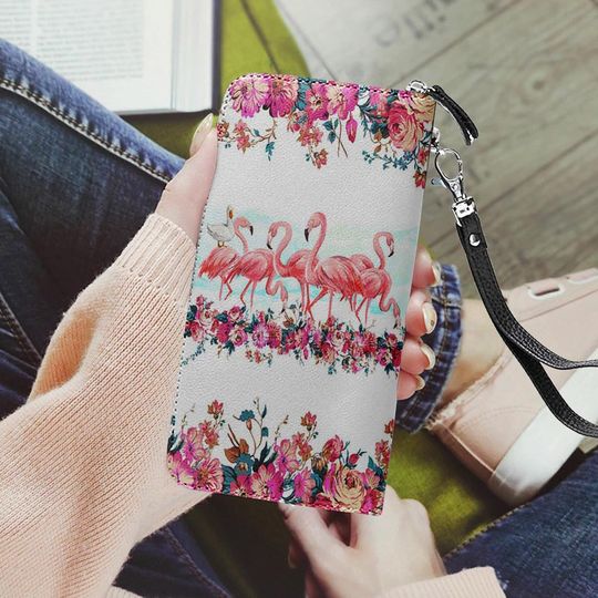Discover Floral Flamingo Leather Wallet