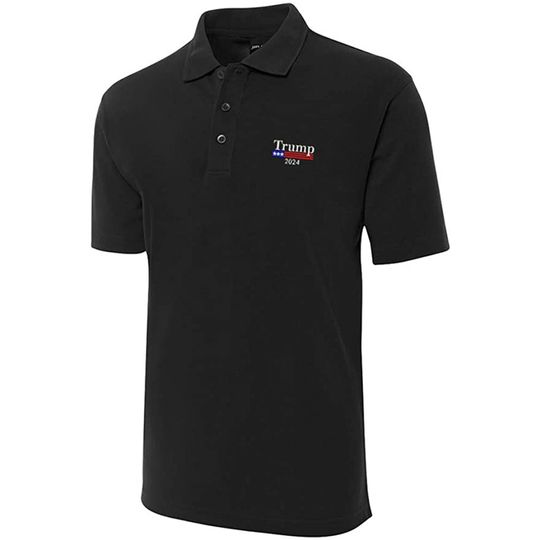 Discover Trump 2024 American Flag Embroidered Short Sleeve Polo Shirts Classic Embroidery Men's Polo Shirt
