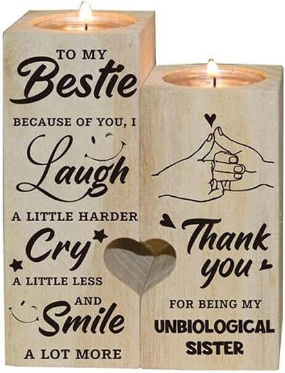 Discover Heart Wooden Candle Holder, BetterJonny to My Bestie Thank You for Being My Unbiological Sister