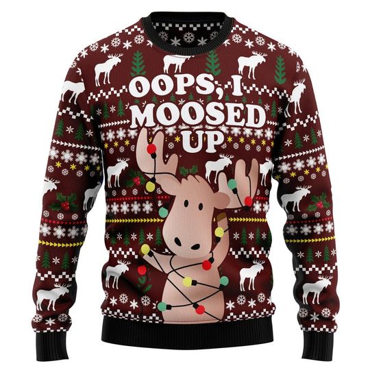 Discover Oops, I Moosed Up Funny Reindeer Ugly Christmas Sweater