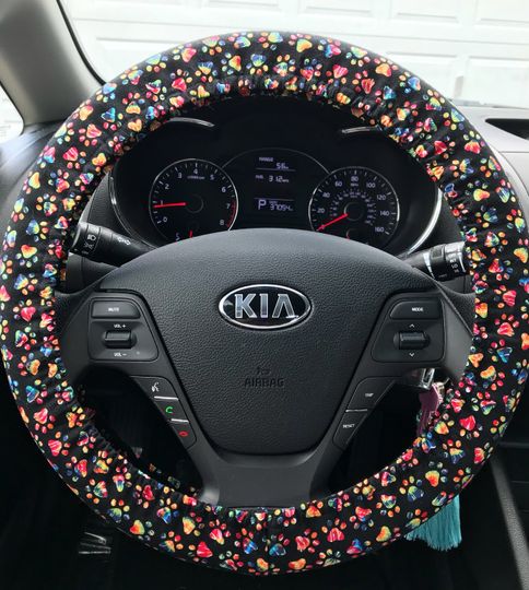 Discover Tie Dye Paw Print Dog Steering Wheel Cover