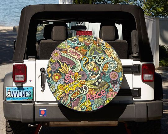 Discover Vintage Hippie Jeep Spare Tire Cover, Hippie Pattern Spare Tire Cover